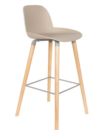 Zuiver Albert Kuip Barstol     Ryglæn Og Fodstøtte Taupe Polypropylen Natur Asketræ  75cm