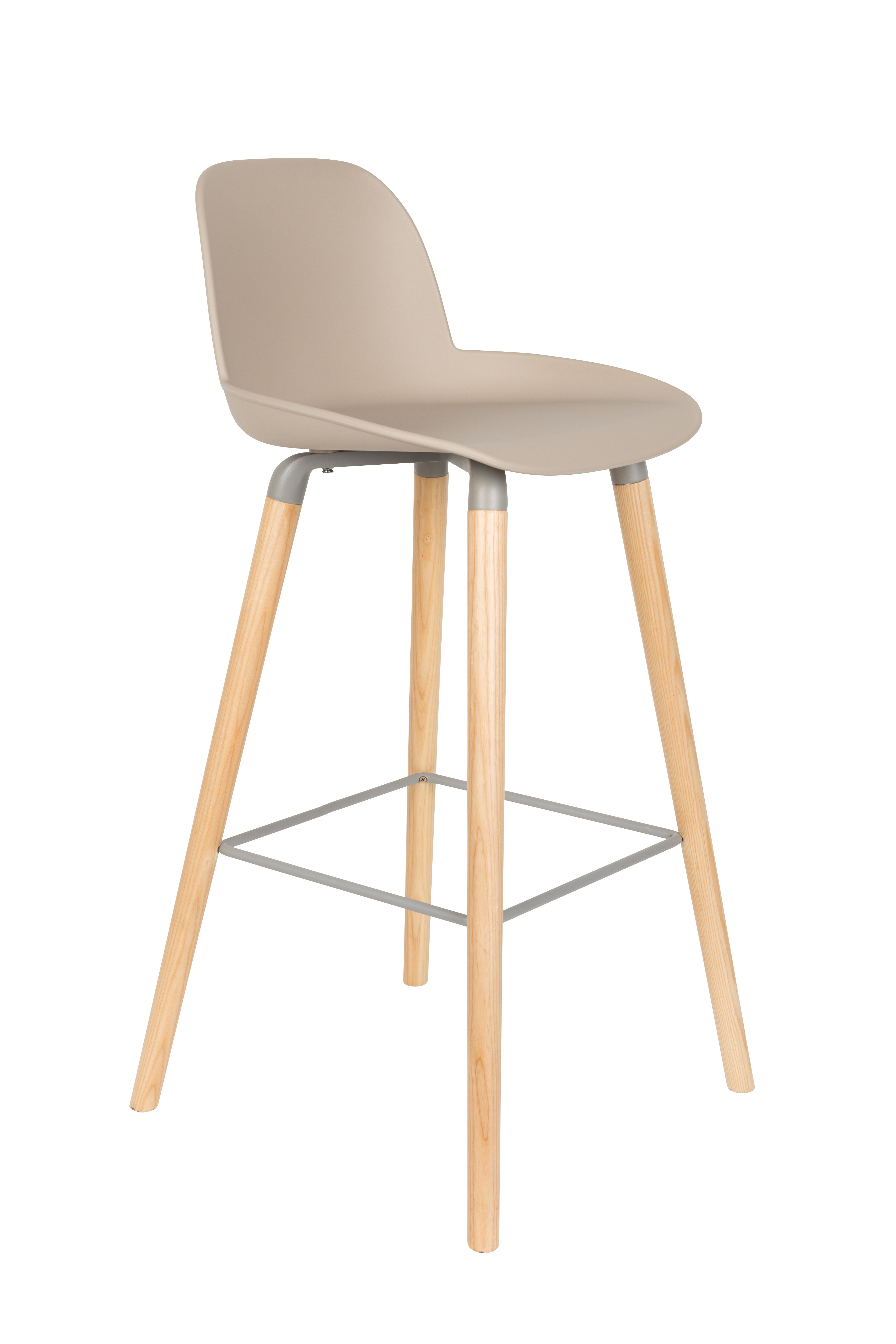 Zuiver Albert Kuip Barstol     Ryglæn Og Fodstøtte Taupe Polypropylen Natur Asketræ  75cm