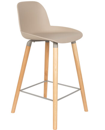 Zuiver Albert Kuip Barstol     Ryglæn Og Fodstøtte Taupe Polypropylen Natur Asketræ  65cm