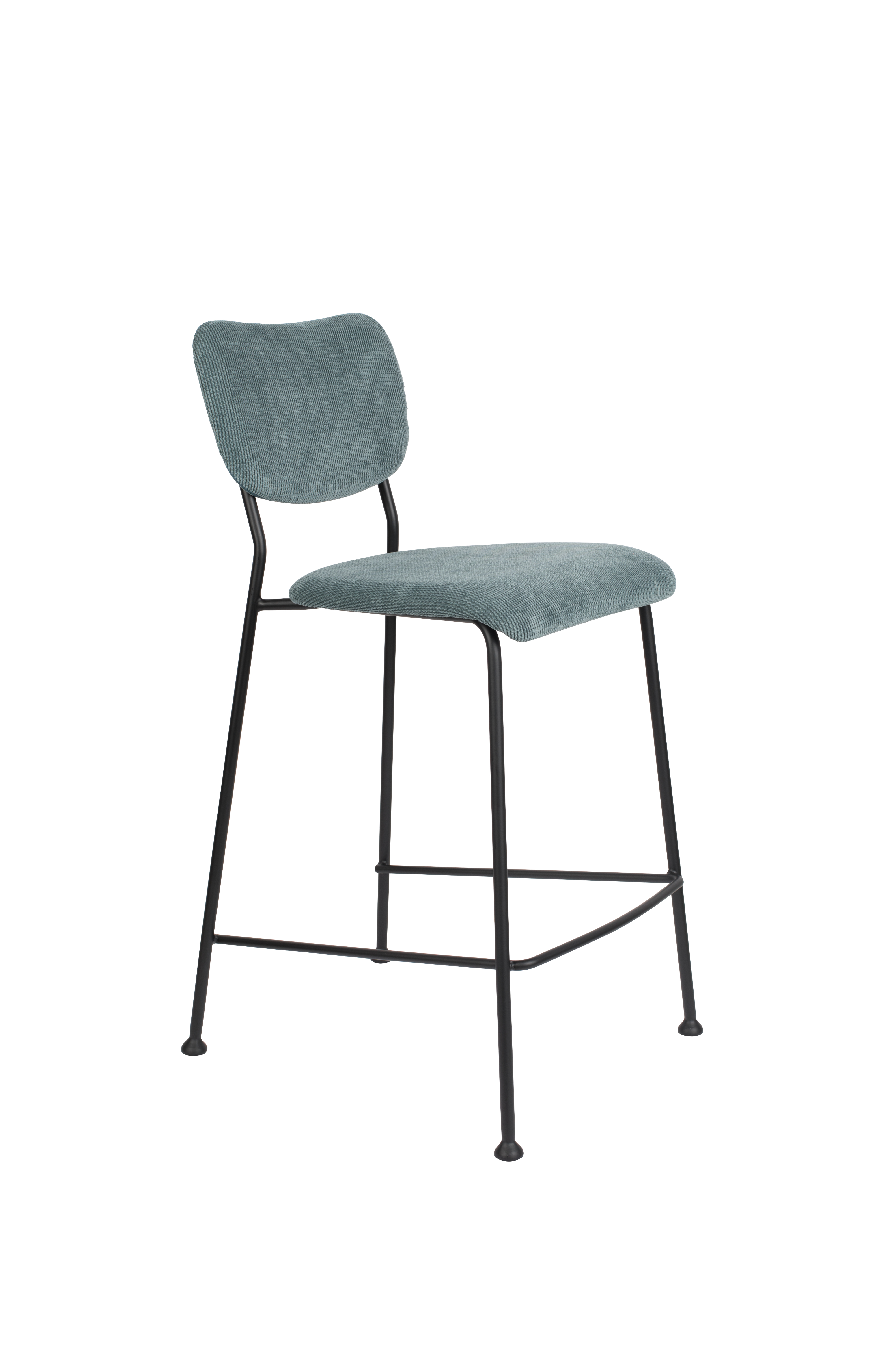 Zuiver Benson Barstol     Ryglæn Og Fodstøtte Gråblå Fløjl Polyester Nylon Og Sort Stål  64 5cm