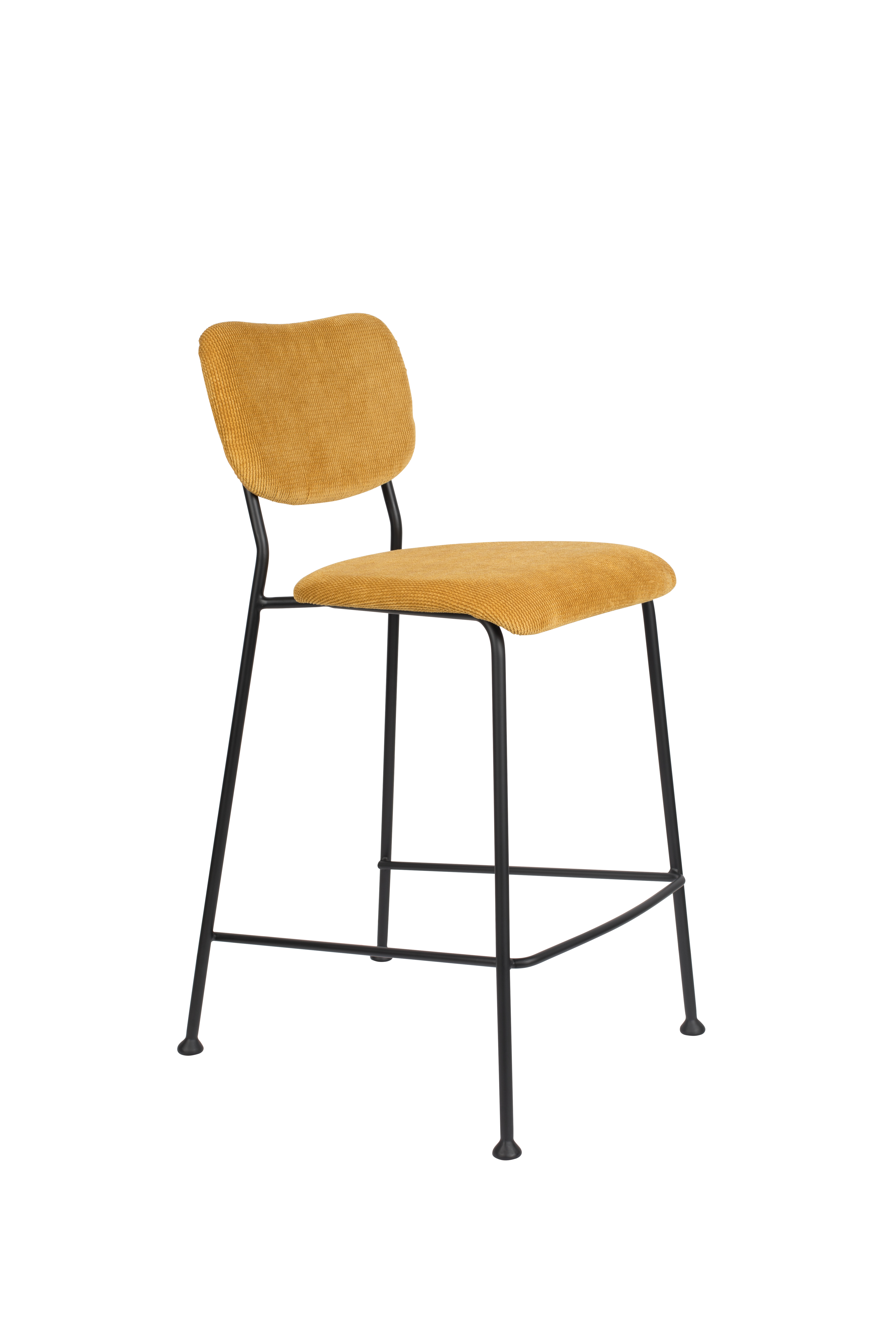 Zuiver Benson Barstol     Ryglæn Og Fodstøtte Okkergul Fløjl Polyester Nylon Og Sort Stål  64 5cm