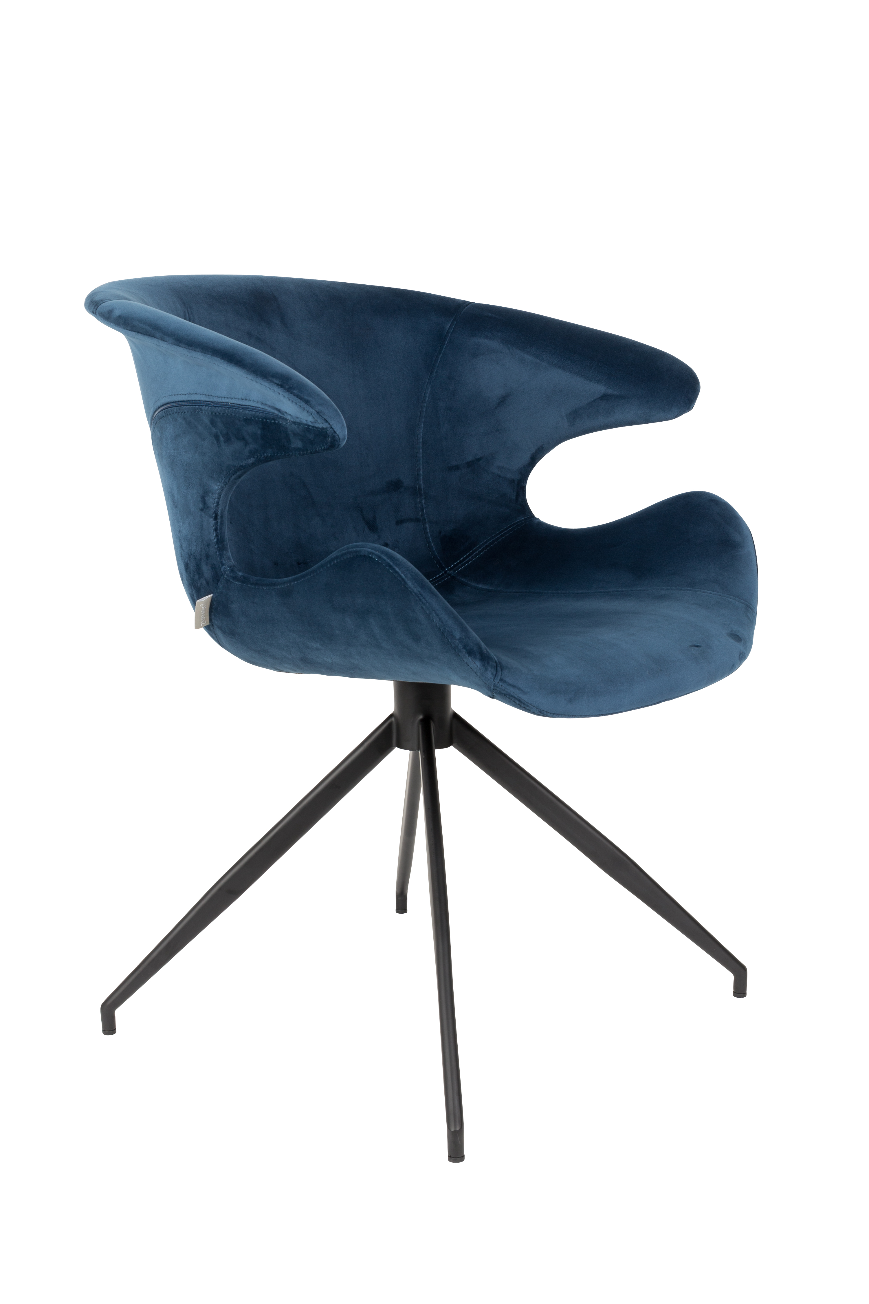 Zuiver Mia Spisebordsstol     Armlæn Blå Fløjl Polyester Og Sort Metal