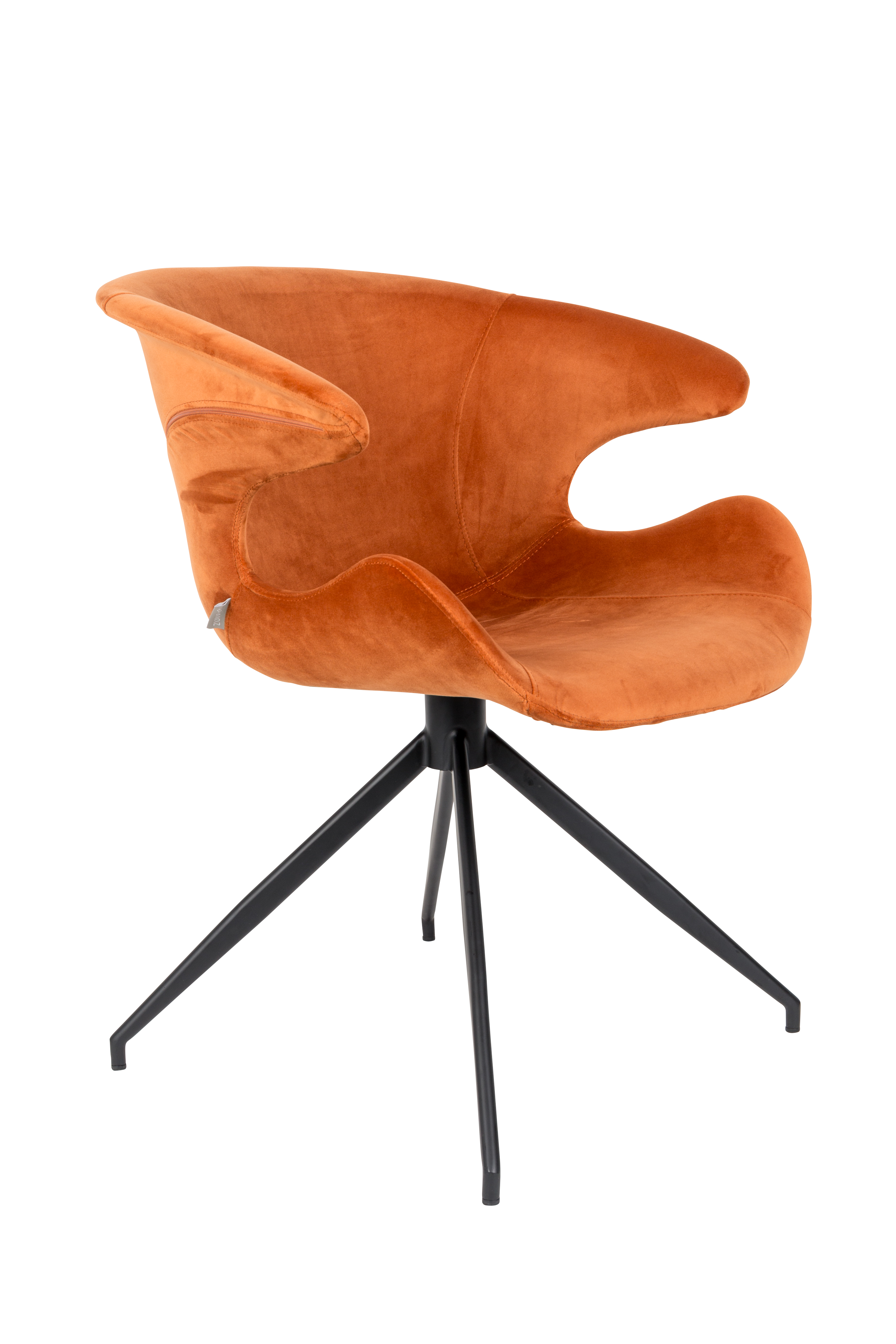 Zuiver Mia Spisebordsstol     Armlæn Orange Fløjl Polyester Og Sort Metal