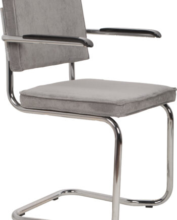Zuiver Ridge Rib Kink Spisebordsstol     Armlæn Lysegrå Fløjl Polyester Nylon Og Sølv Krom