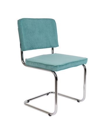 Zuiver Ridge Rib Spisebordsstol Blå Fløjl Polyester Og Sølv Krom