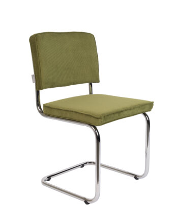 Zuiver Ridge Rib Spisebordsstol Grøn Fløjl Polyester Og Sølv Krom