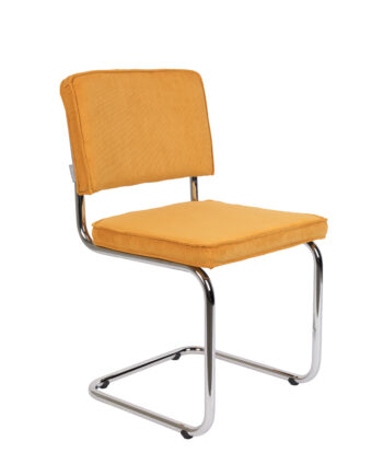 Zuiver Ridge Rib Spisebordsstol Gul Fløjl Polyester Og Sølv Krom