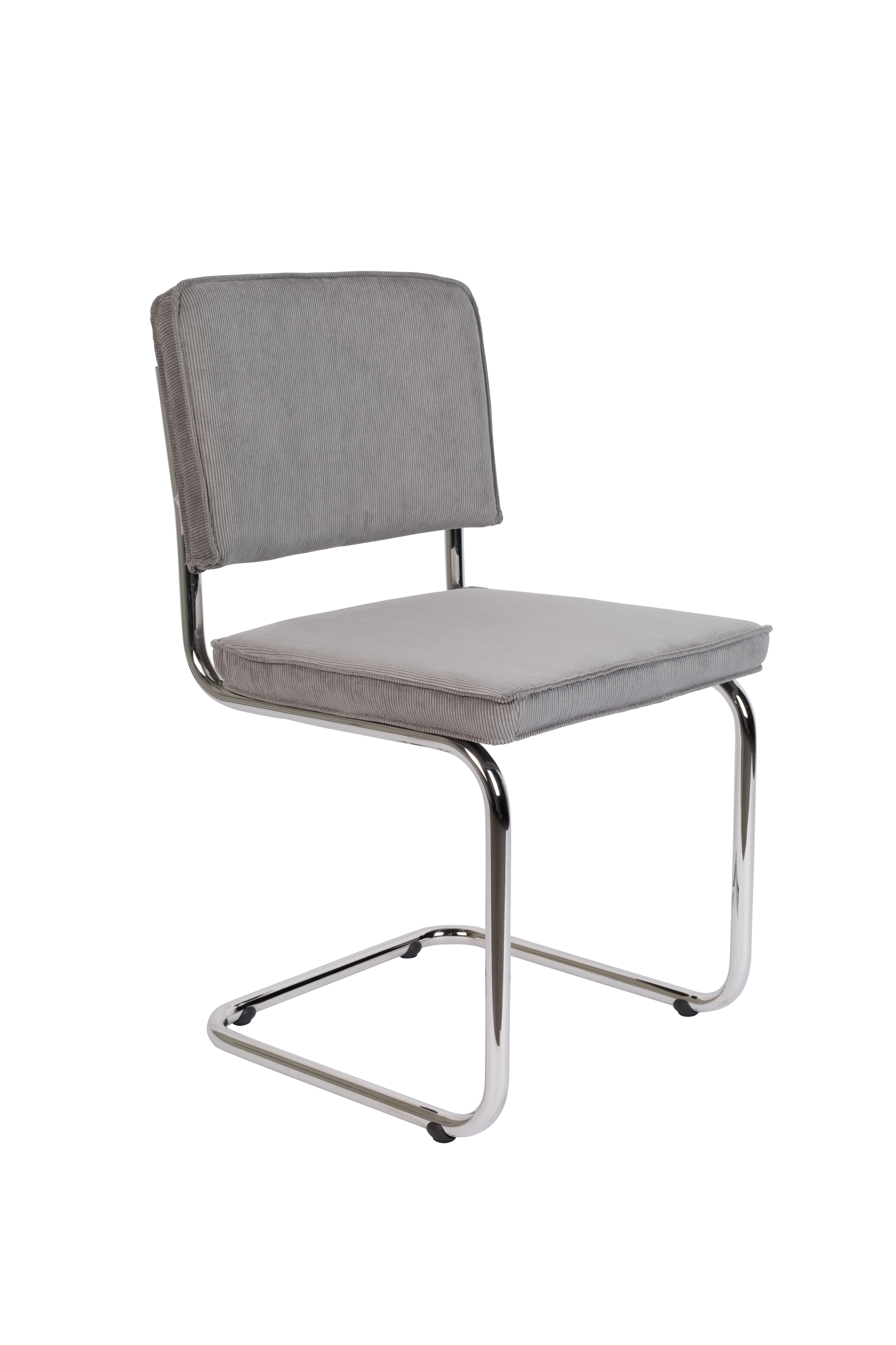 Zuiver Ridge Rib Spisebordsstol Lysegrå Fløjl Polyester Og Sølv Krom