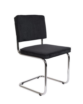 Zuiver Ridge Rib Spisebordsstol Sort Fløjl Polyester Og Sølv Krom
