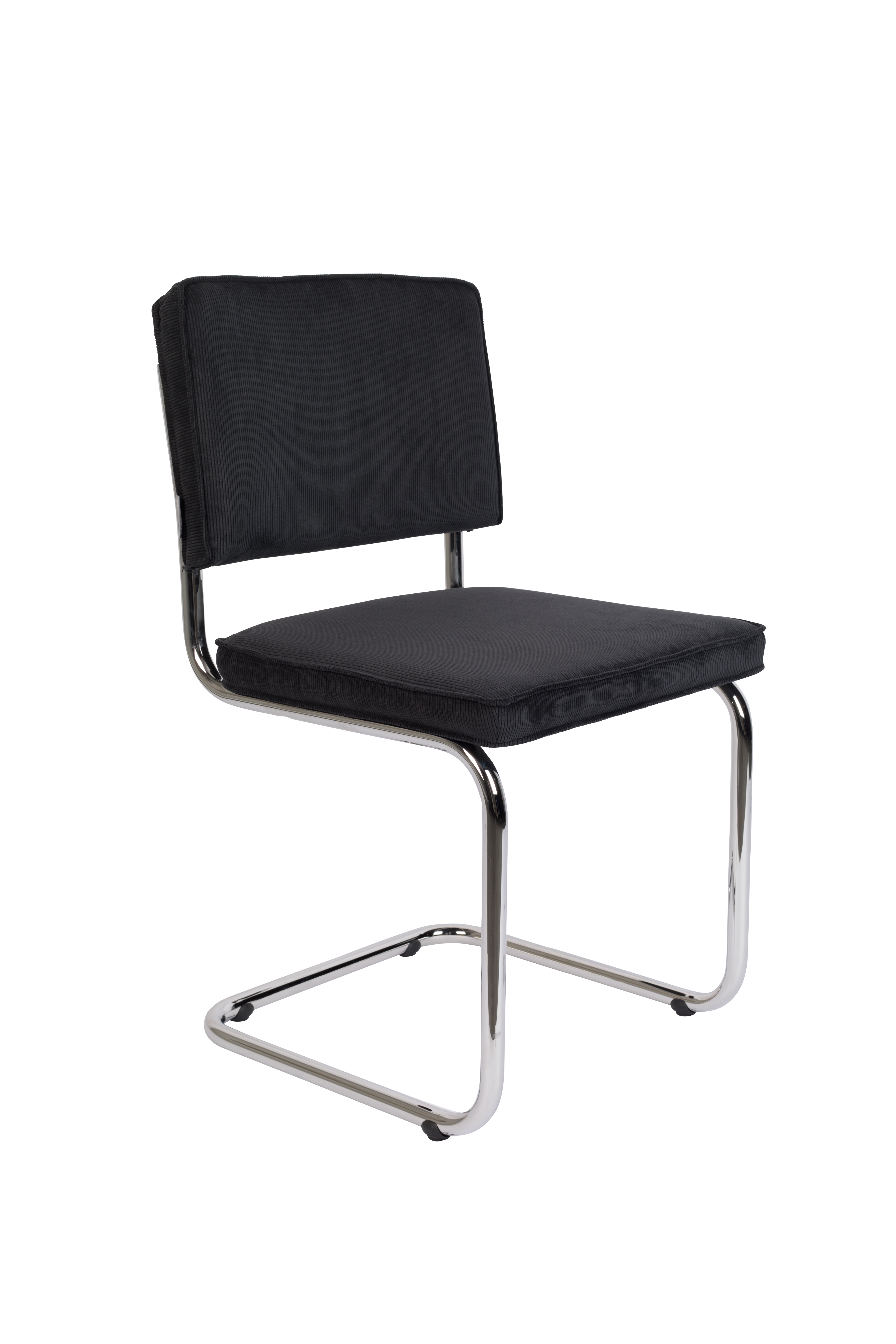 Zuiver Ridge Rib Spisebordsstol Sort Fløjl Polyester Og Sølv Krom