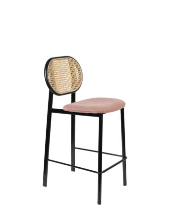 Zuiver Spike Barstol     Ryglæn Og Fodstøtte Natur Rattan  Lyserød Polyester Og Sort Stål  64 5cm