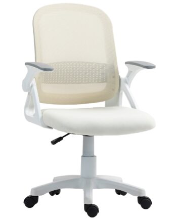 åndbar Netkontorstol  Ergonomisk Drejestol Med Foldbare Armlæn Og Lændestøtte  Hvid