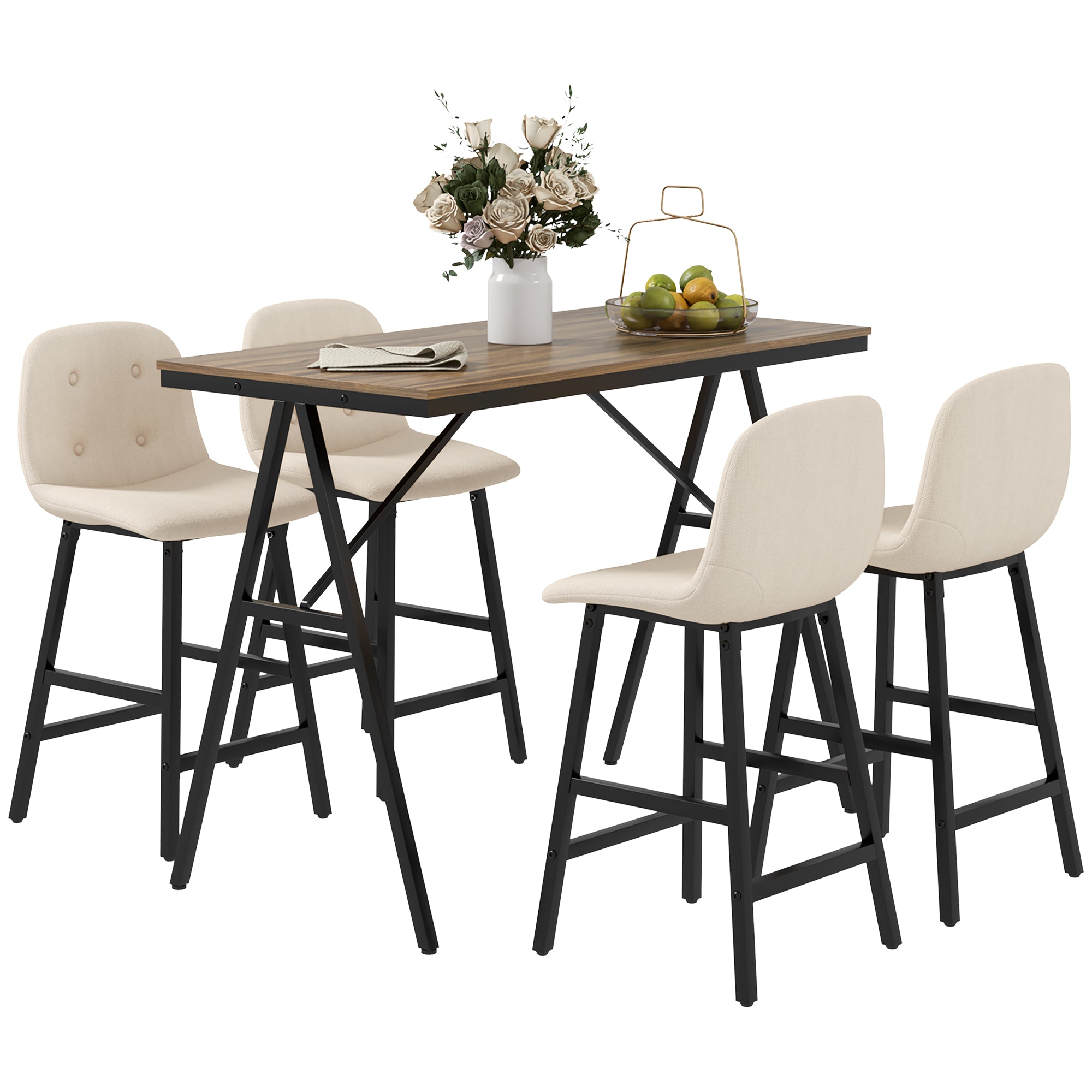 -delt Barsæt  Bord Og   Stole  Knapsyninger  Tyk Polstring  Linnedlook  Beige