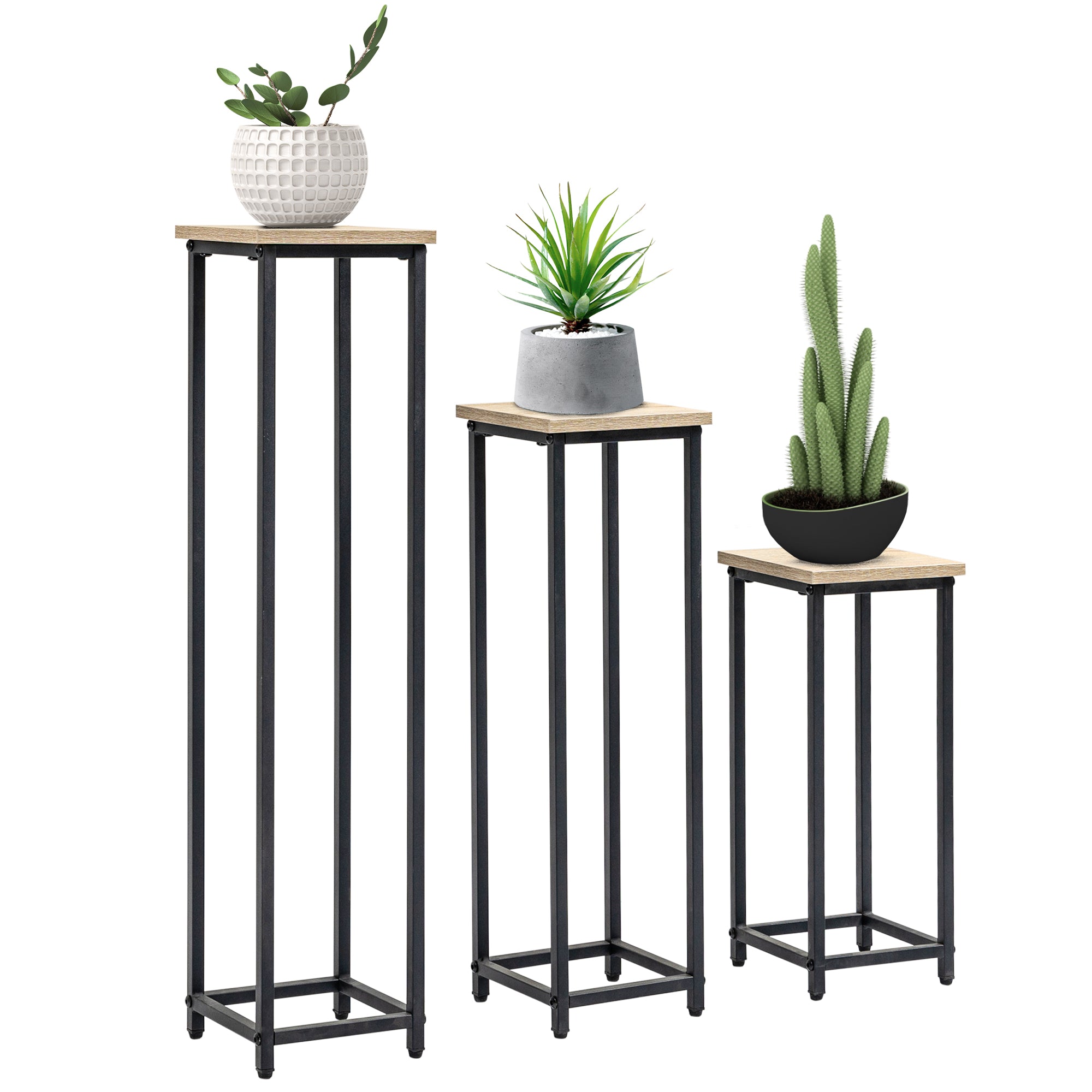 -delt Sæt Stabelbare Plantestativer  Pladsbesparende  21 Cm   21 Cm   50 70 90 Cm  Stål  Brun   Sort