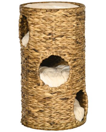 -etagers Boho Kattehule Med   Indgange Og Hynde  40 Cm   40 Cm   73 Cm  Lysebrun   Cremehvid