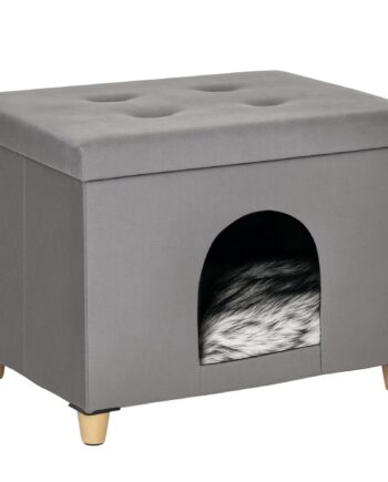 - -  Kattehule   Fodskammel Med Hynde   Grå  60x45x44   Cm