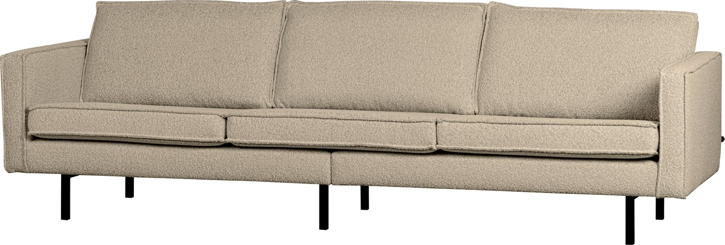 -personers Sofa Woood Rodeo Beige Bouclé Moderne Design Høje Ben Fast Komfort