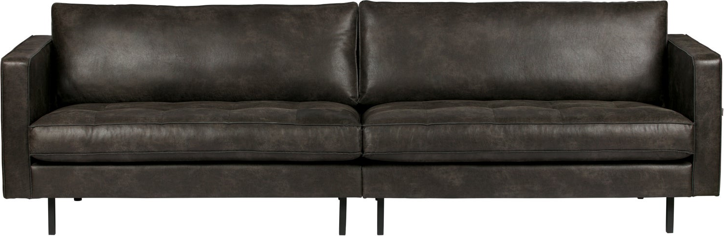 -personers Sofa Woood Rodeo Classic Sort Ecoleather 70 Læder 275 Cm Bred Syede Sædehynder Sorte Metalben